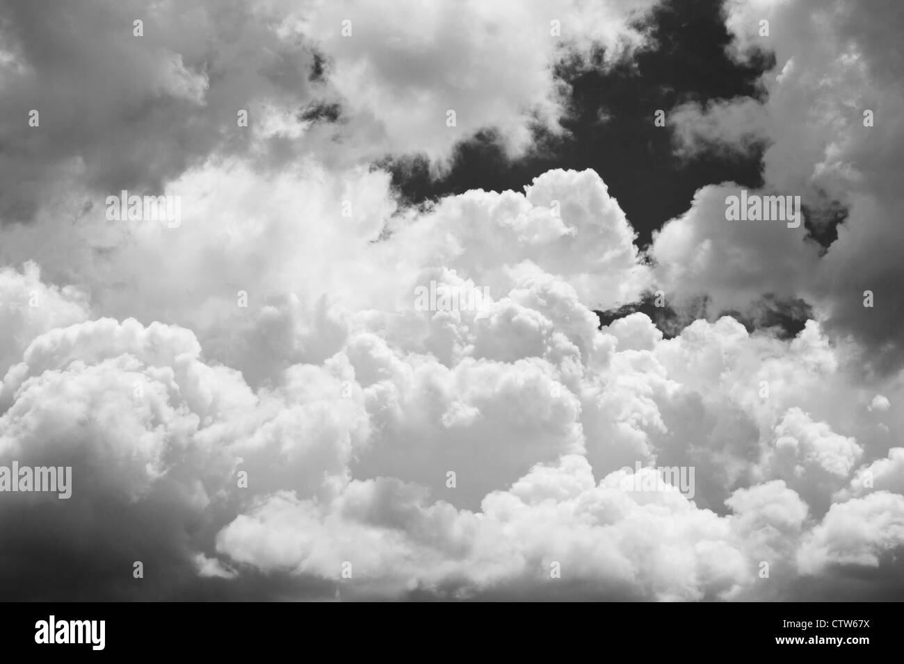 Black and white sky with building storm clouds. Stock Photo