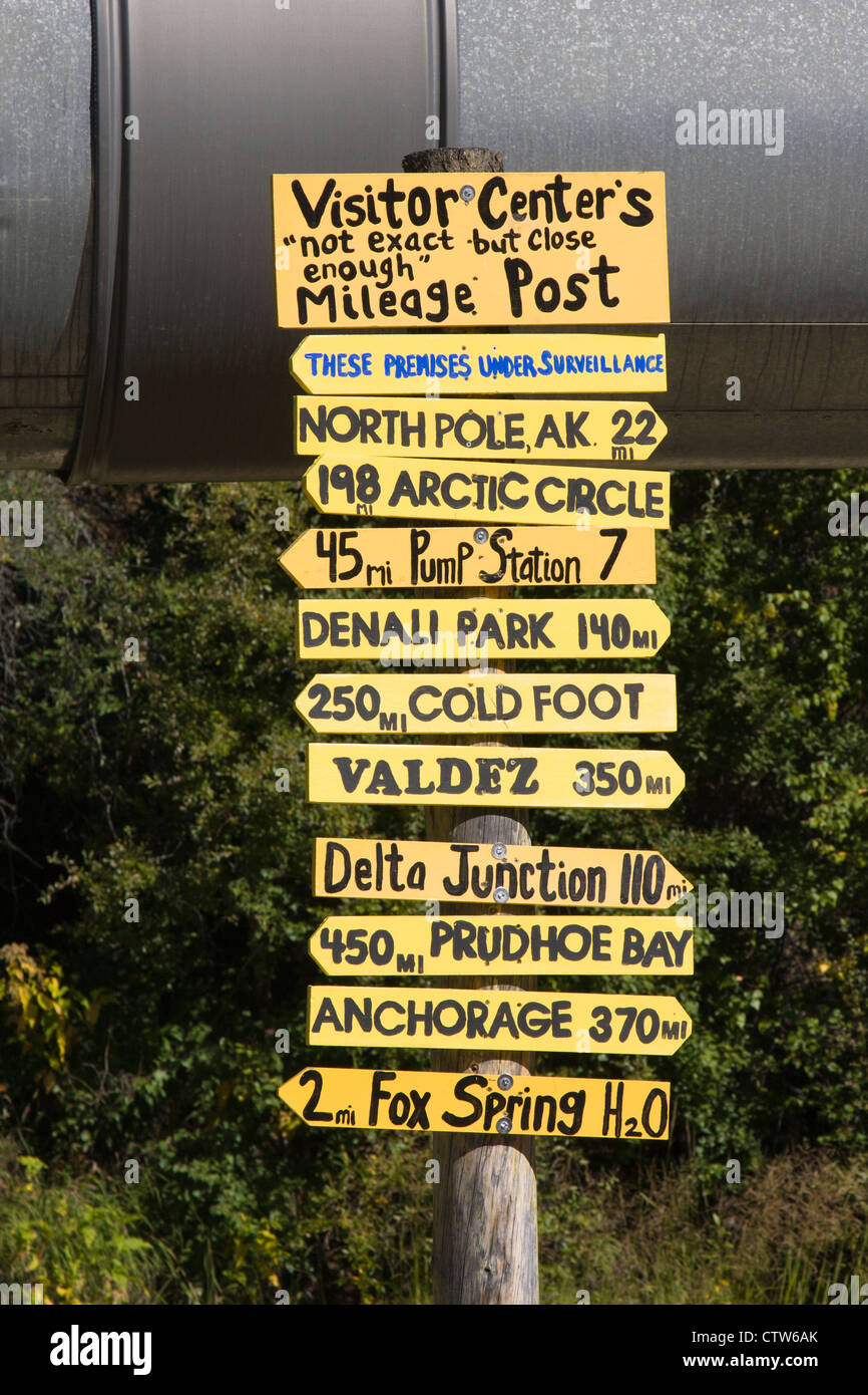 Humorous directions sign by Alaskan Pipeline Stock Photo - Alamy