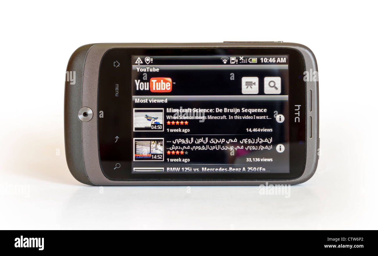 HTC with HTC Sense Showing Youtube. HTC Sense is what makes HTC phones so  special. HTC Sense is at the center of the HTC experie Stock Photo - Alamy