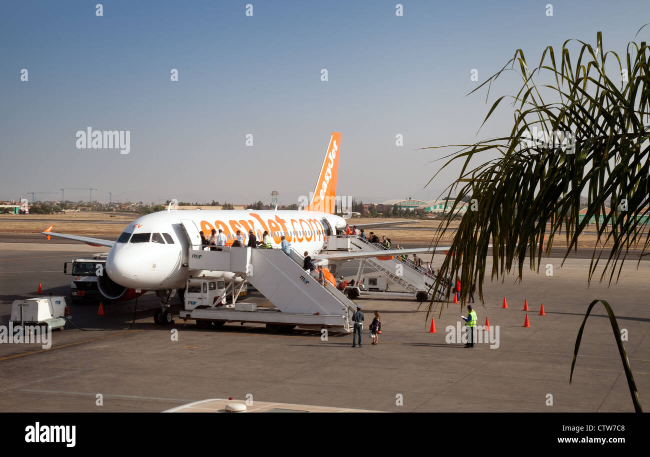 Easyjet plane on the tarmac at Marrakech airport, Morocco Africa Stock Photo