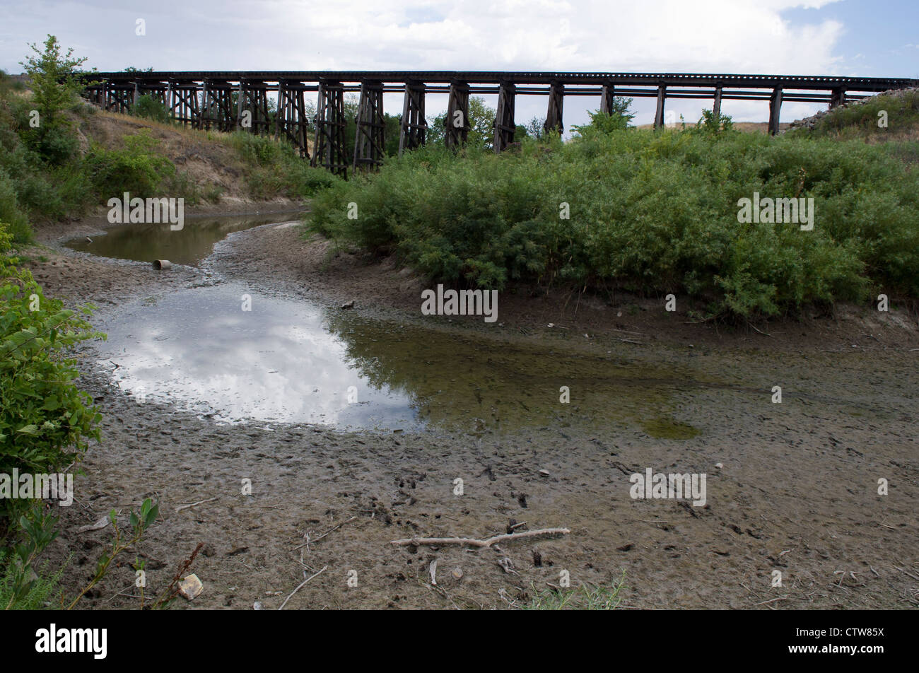 The North Fork of Cedar Creek has nearly dried completely just outside Ness City, Kansas Stock