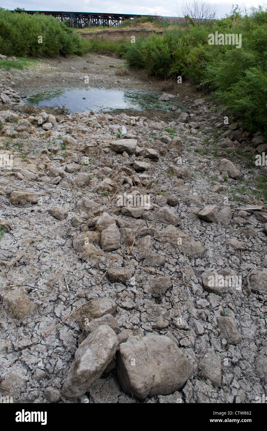 The North Fork of Cedar Creek has nearly dried completely just outside Ness City, Kansas Stock