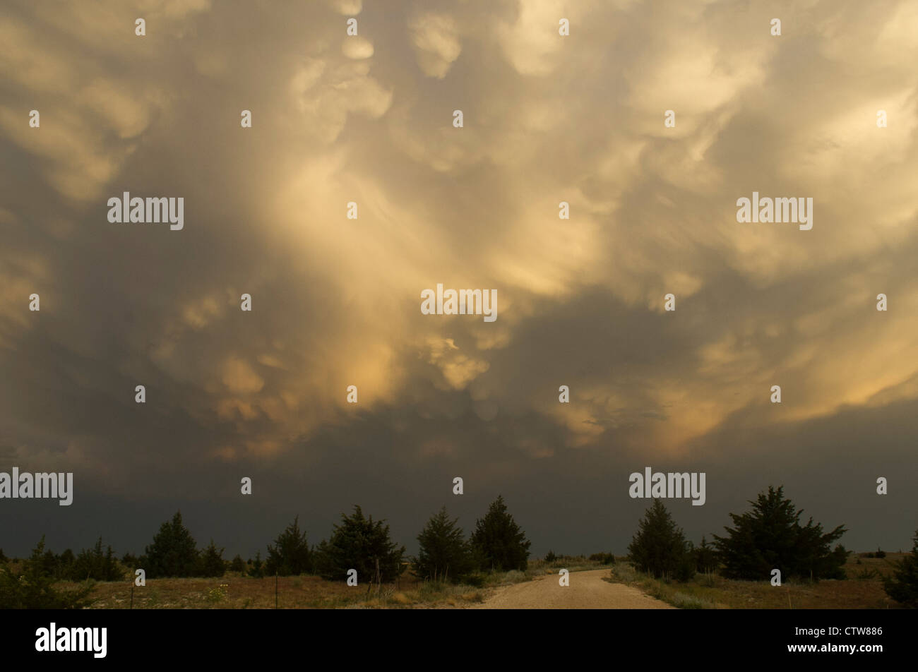 Storm clouds roll in the sky at the Cedar Bluff Resevoir in Kansas. July 2012. Stock Photo