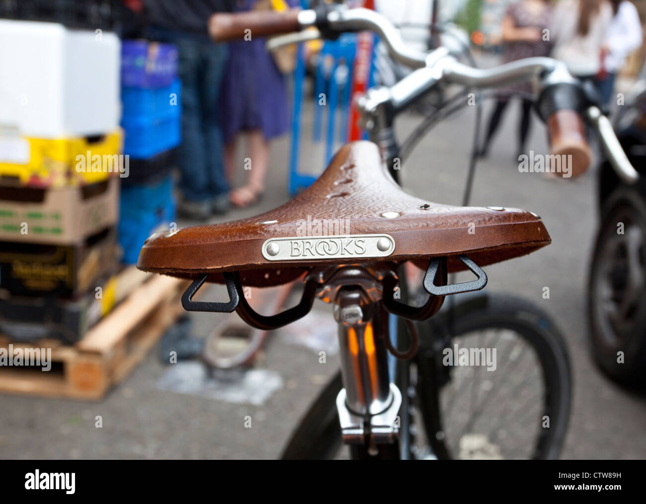 Brooks bicycle saddle, London, England, UK Stock Photo