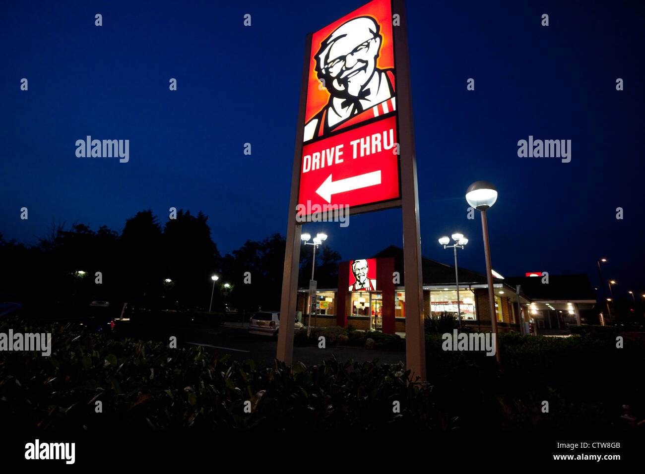 Drive thru KFC restaurant at night, London, England, UK. Stock Photo