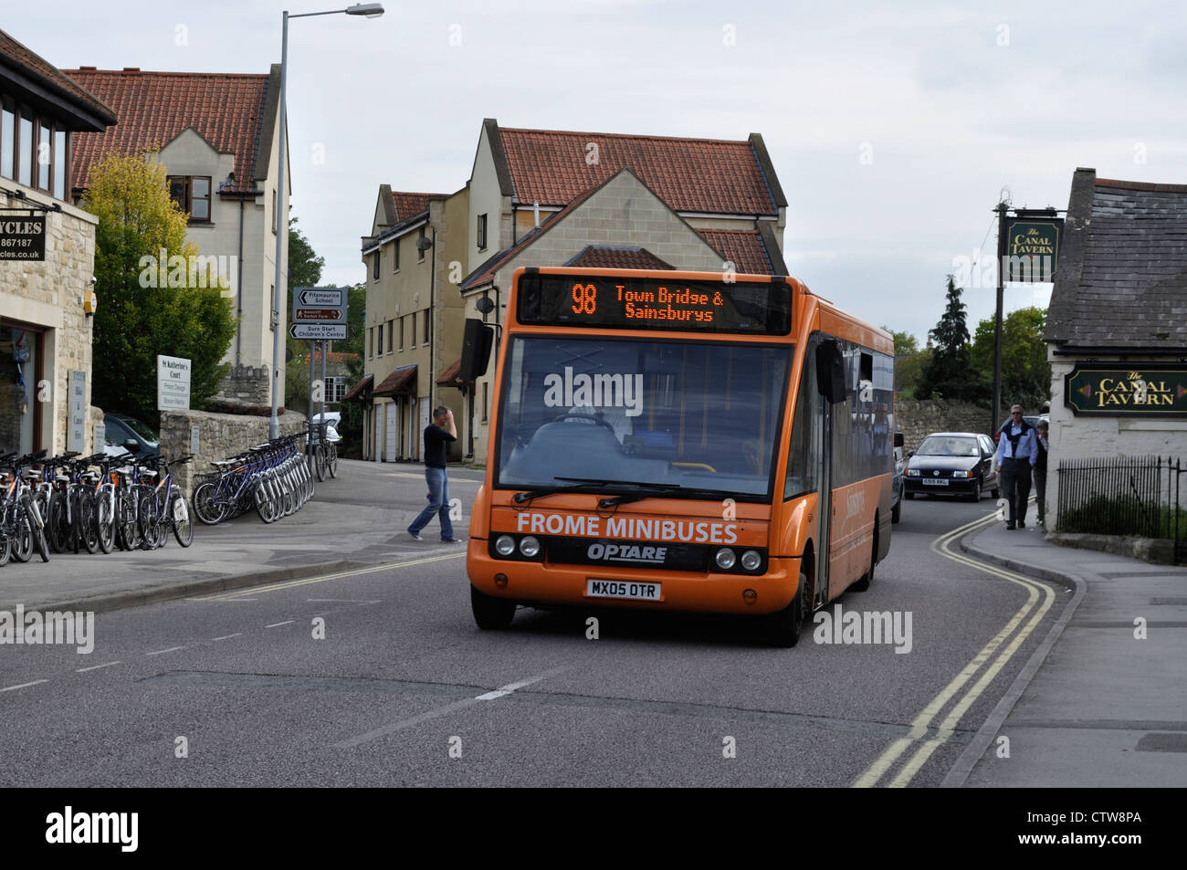 A dedicated Sainsbury's bus is seen in Bradford upon Avon, Wiltshire