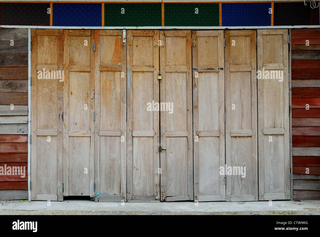 The Thai style vintage wooden door. Stock Photo