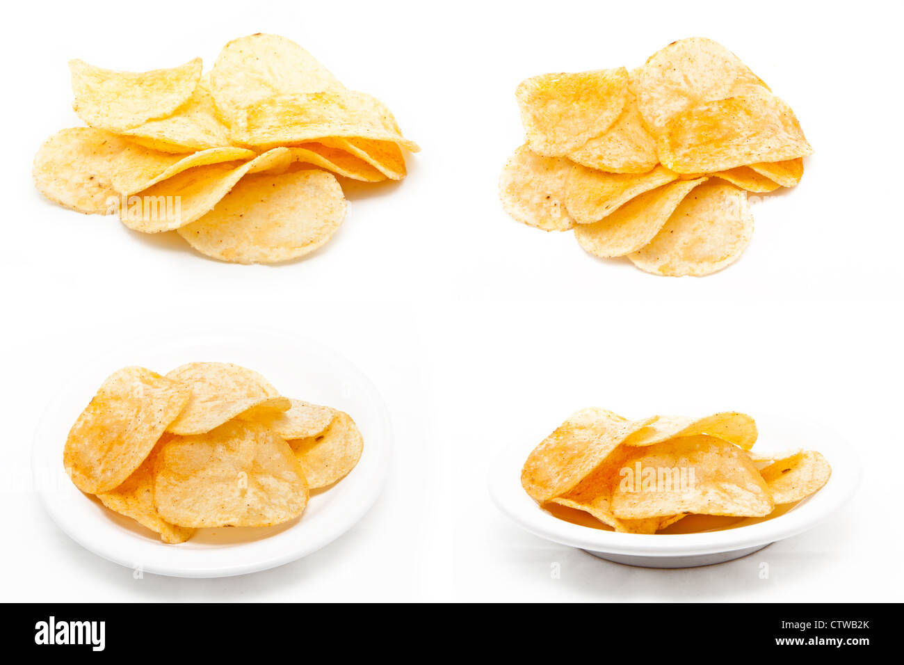Potato chips on a white background. Stock Photo