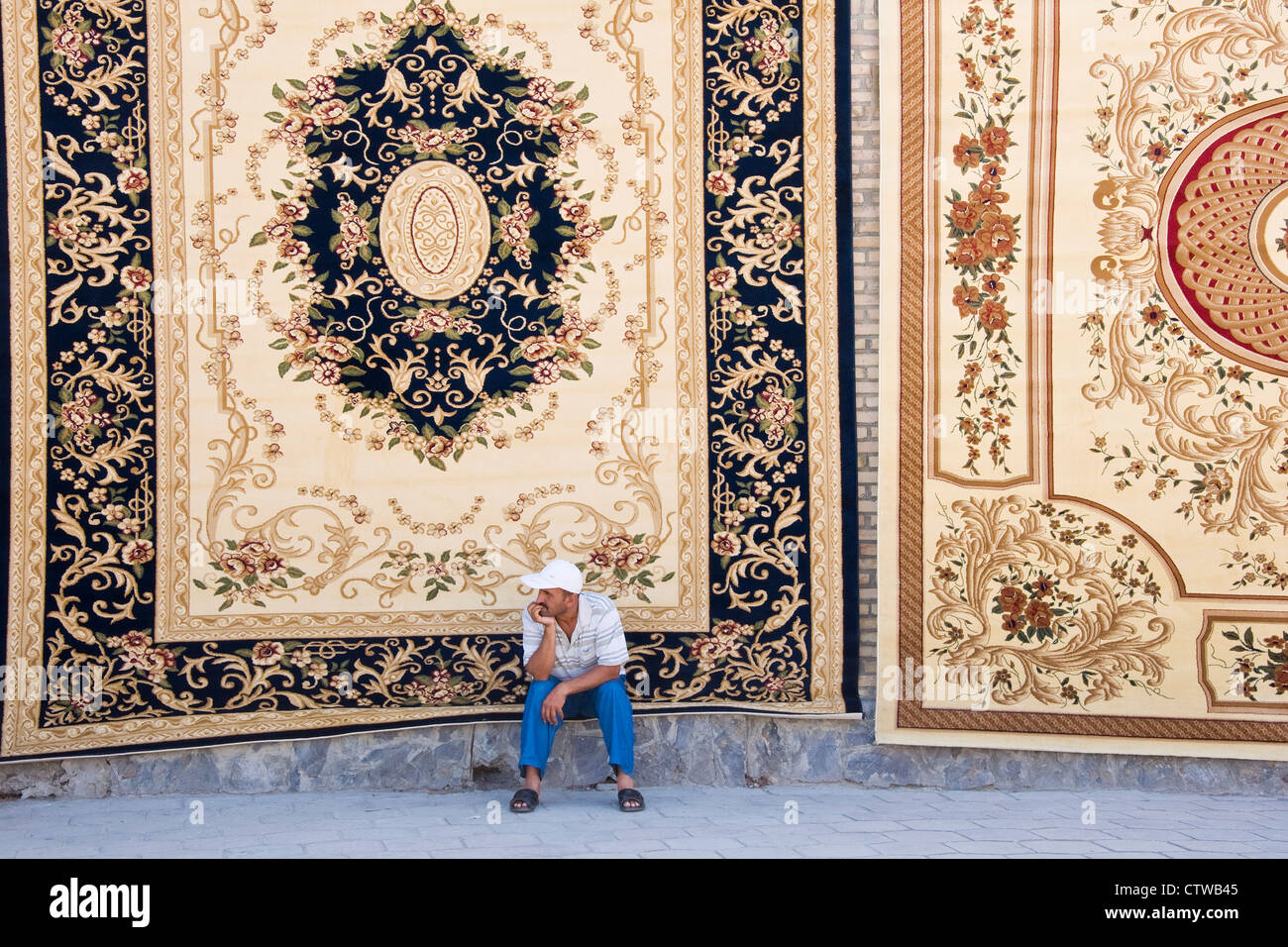 Uzbekistan, Bukhara, Carpets shop Stock Photo