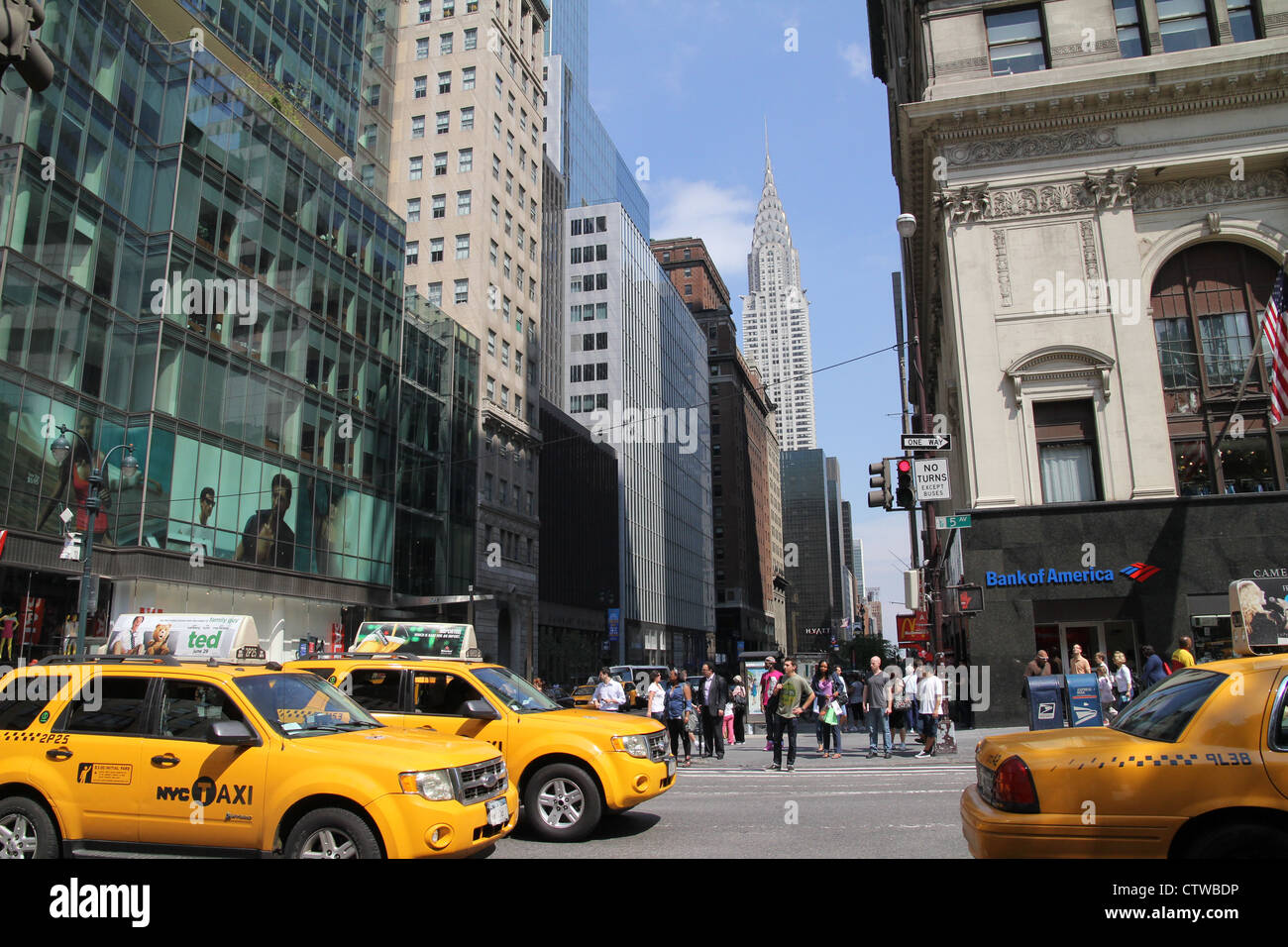 New York City Traffic Fifth Avenue at 42nd Street Stock Photo