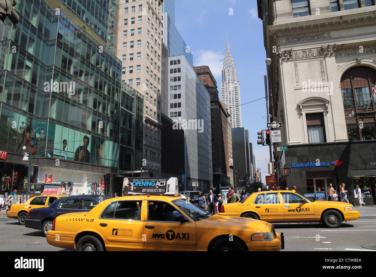 New York City Traffic Fifth Avenue at 42nd Street Stock Photo