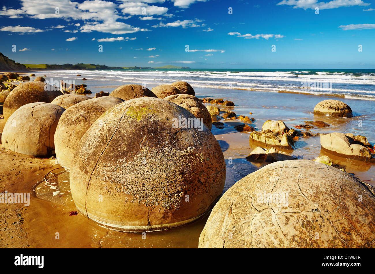 Famous Moeraki Boulders, South Island, New Zealand Stock Photo