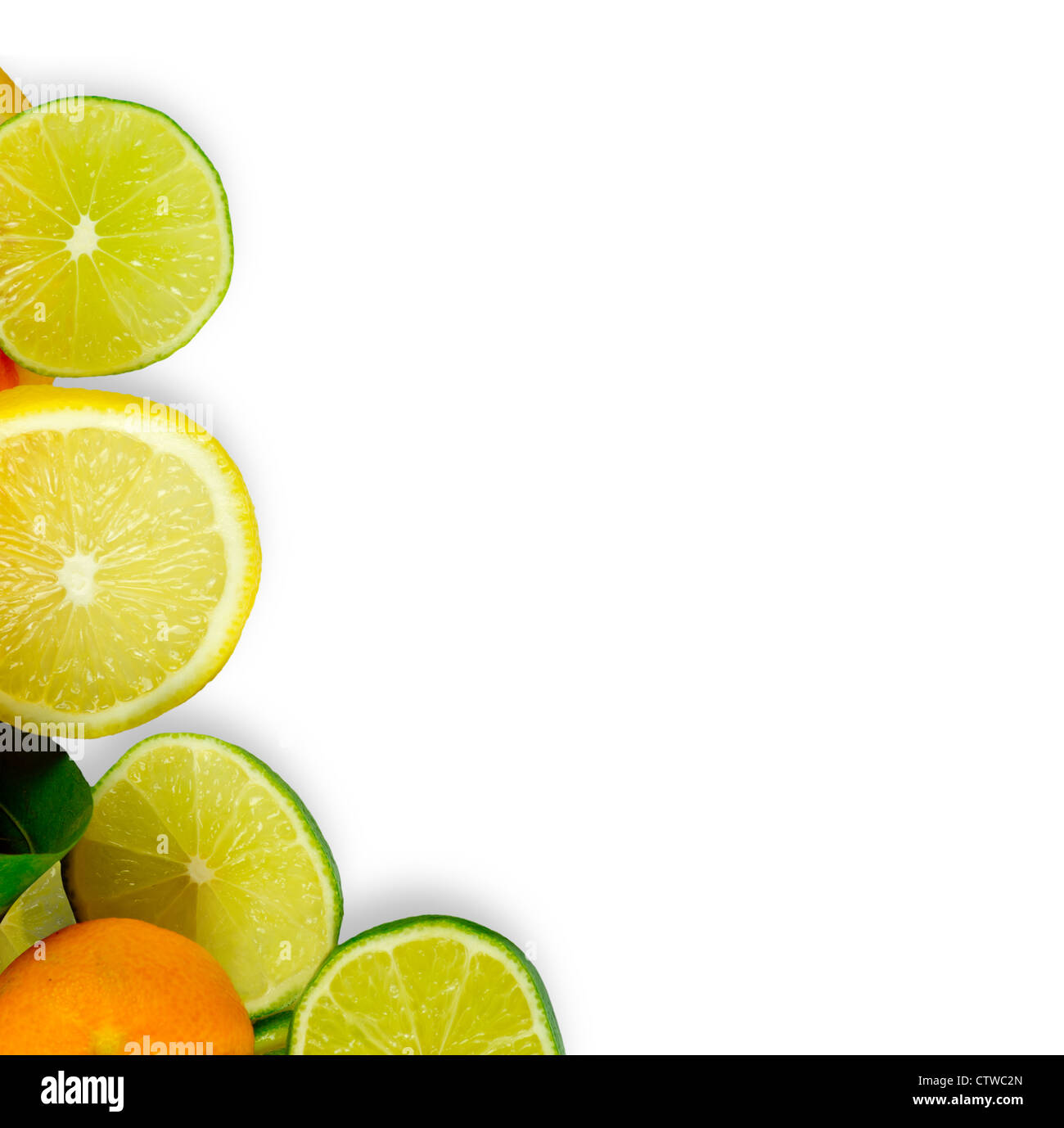 Vitamin c overload stacks of sliced fruit isolated on white stock