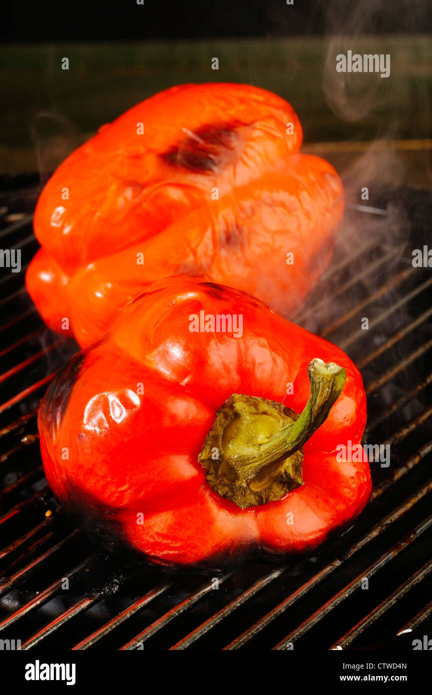 grilling red peppers Stock Photo Alamy
