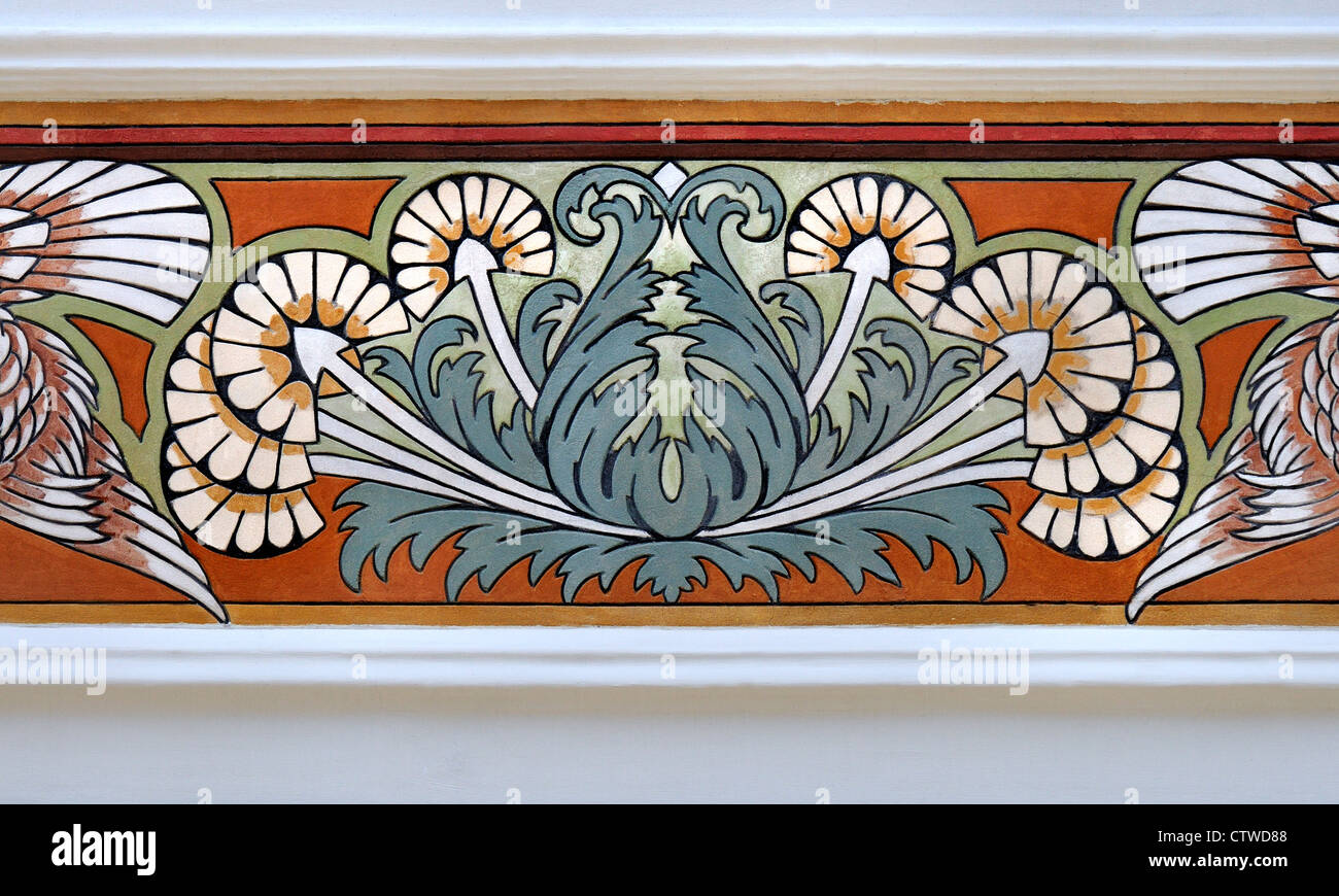 Brussels, Belgium. Geo Ponchon's Studio at Rue de la Croix No 25. Art Nouveau Sgraffito panels on facade Stock Photo