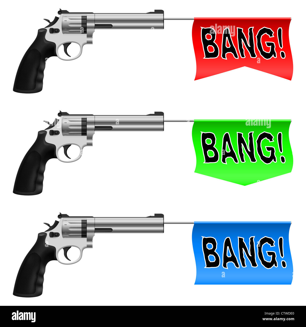 Guns with Bang Flags. Illustration on white background Stock Photo - Alamy