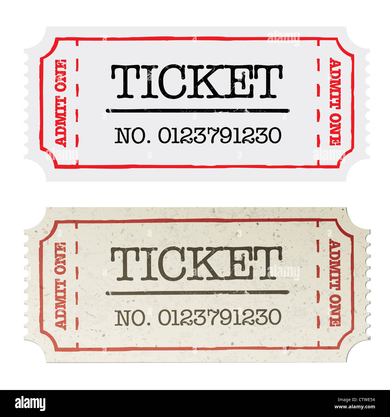 Vintage paper ticket, two versions Stock Photo
