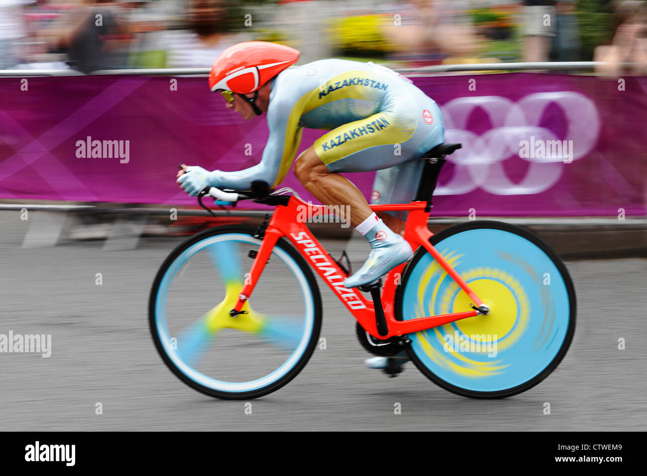 London 2012 Olympics, Men's Cycling Time Trial - Alexandr Vinokurov, Kazakhstan Stock Photo