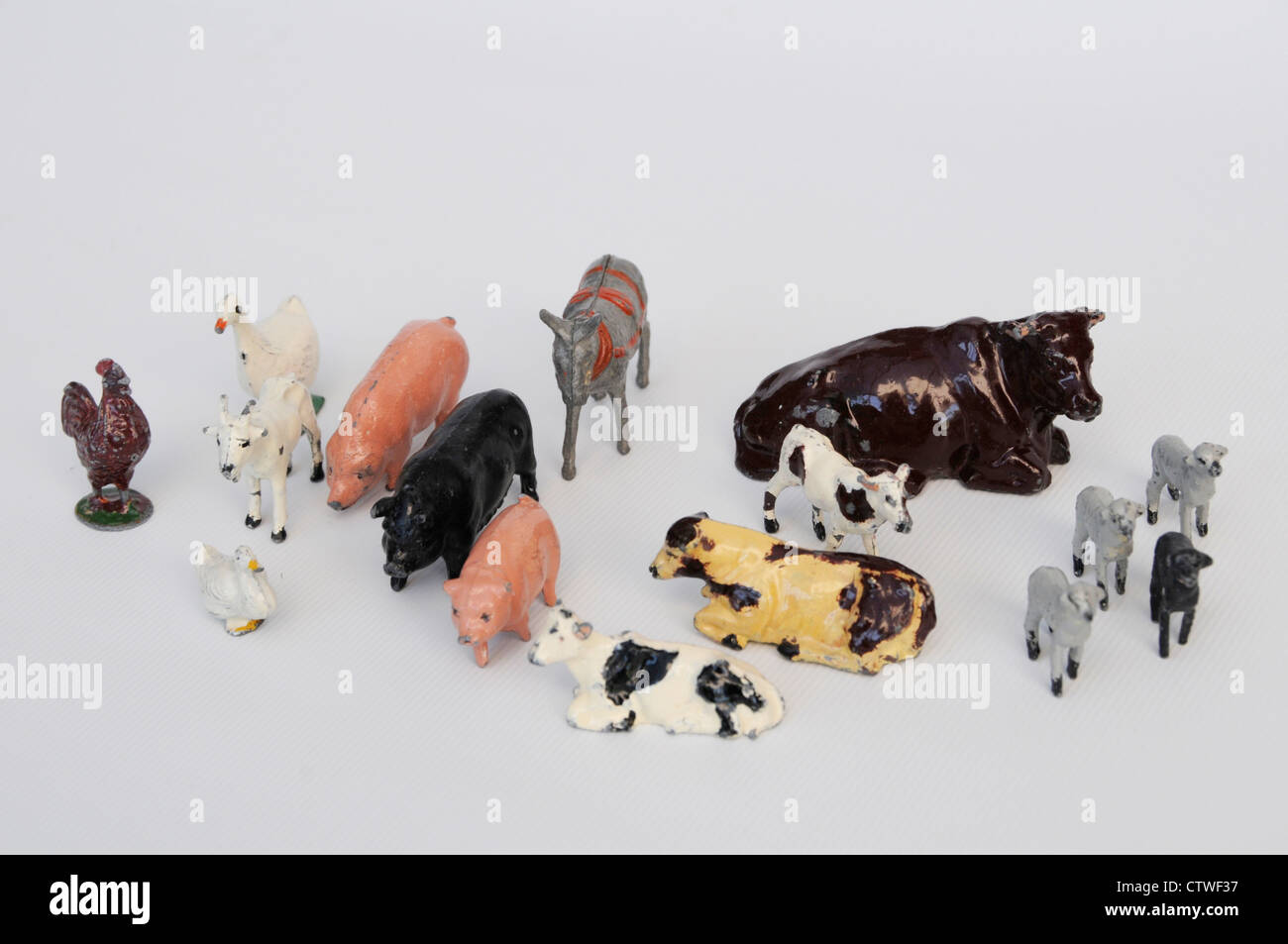 A child's toy farmyard metal animals from the 1960's Stock Photo