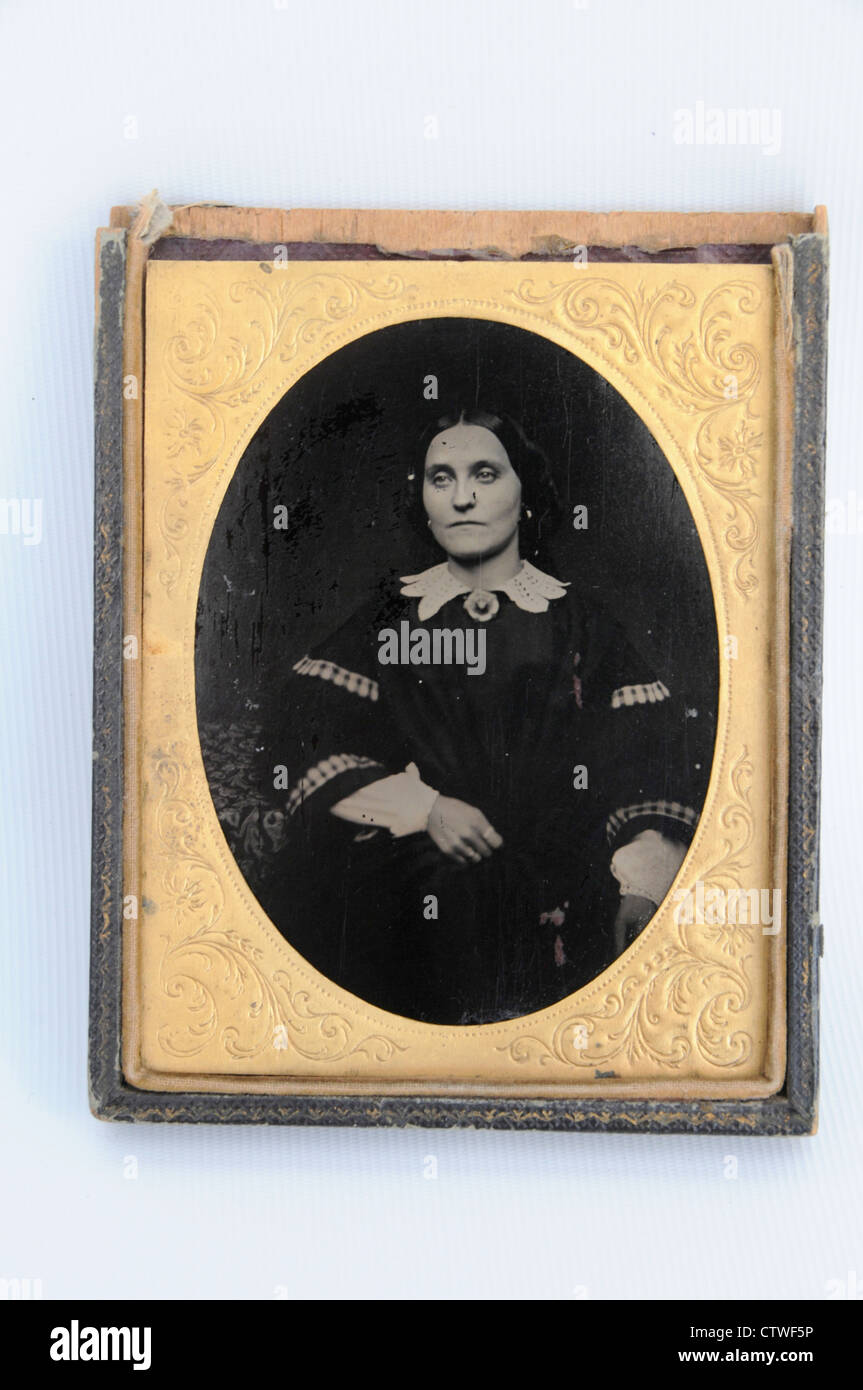 An antique collodion photographic portrait of a 'Mrs Leticia Hayden 1860' Stock Photo