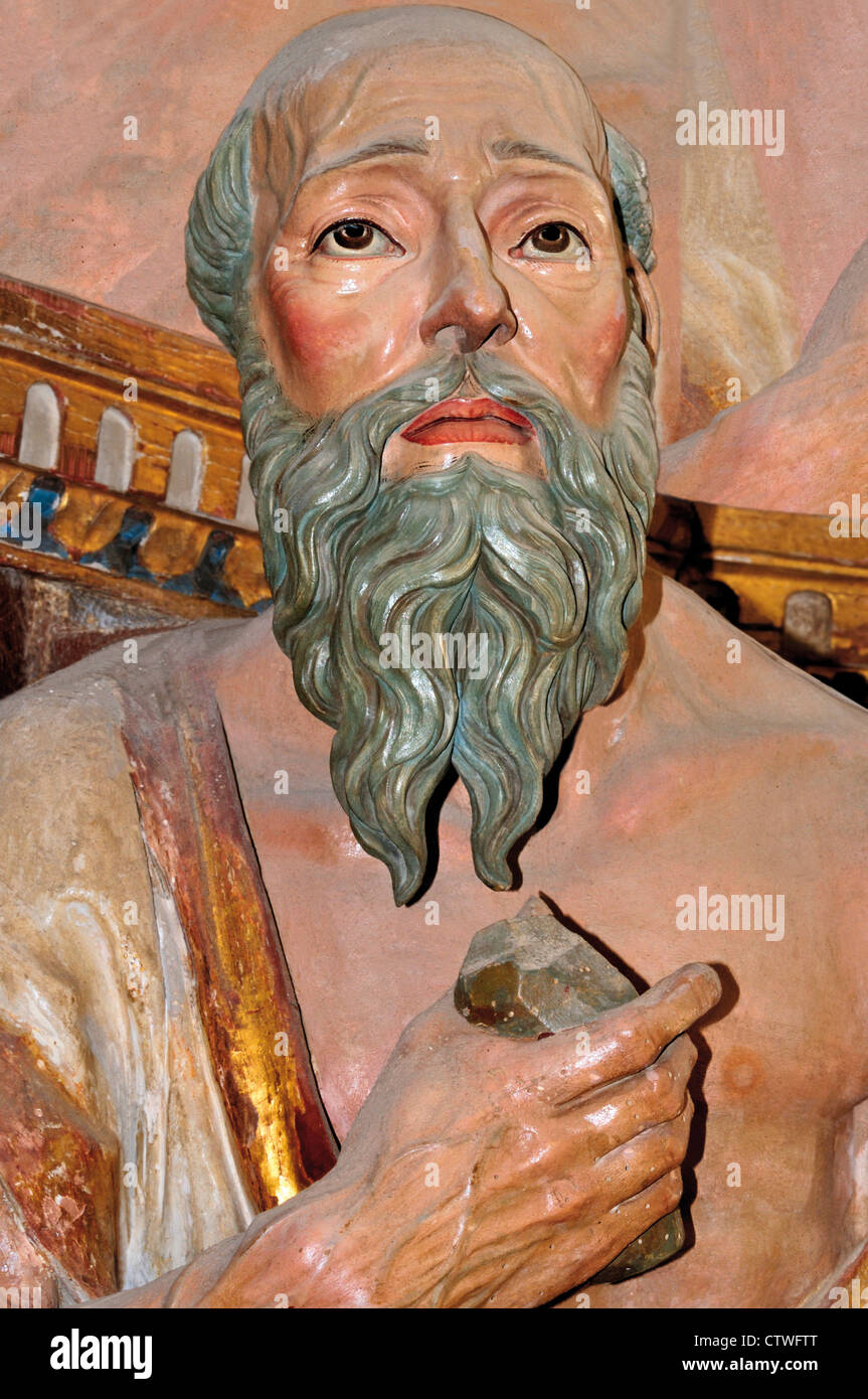 Spain: Altar statue of St. Jerome in the monastery of San Juan de Ortega Stock Photo