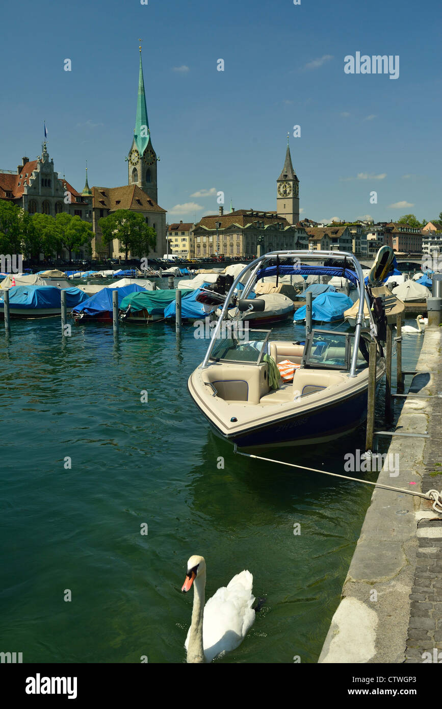 Zurich skyline, river Limmat, Switzerland Stock Photo