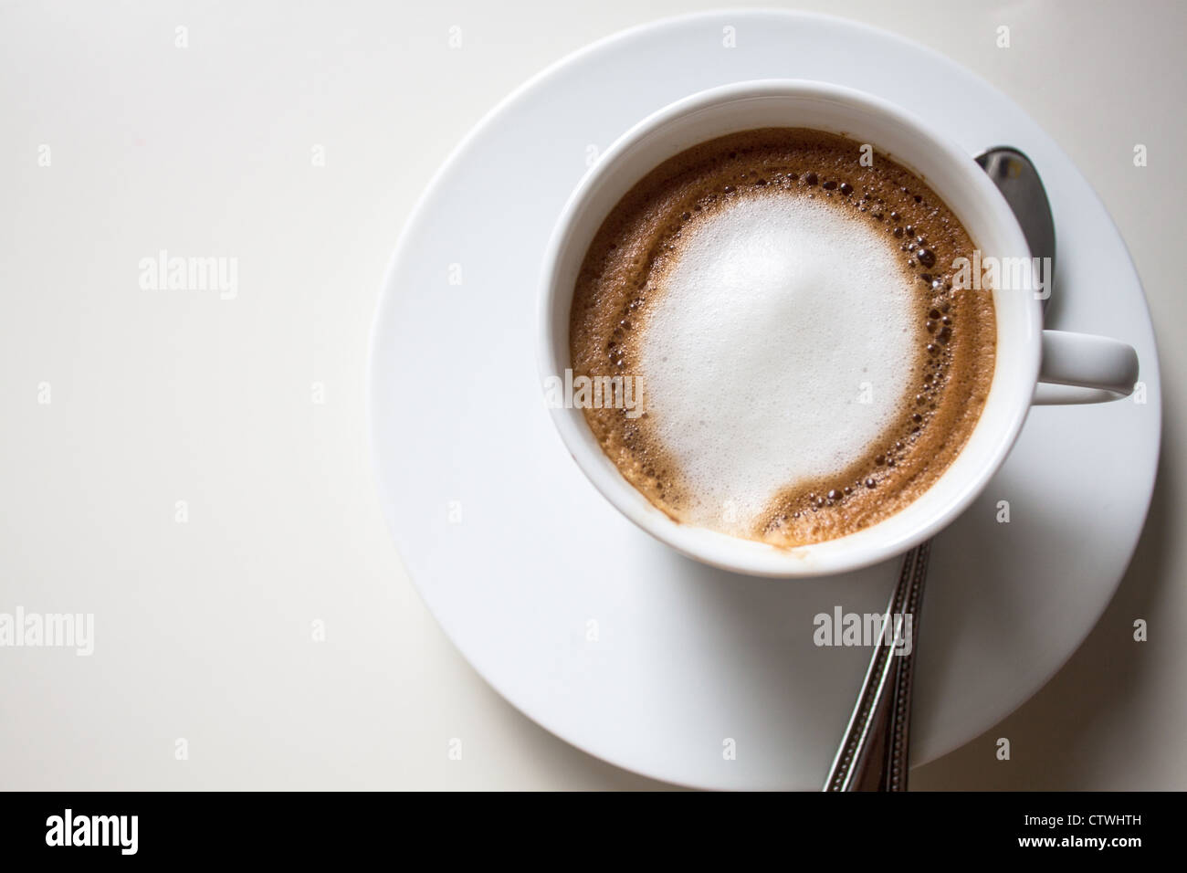 Hot Cappuccino in White Cup Stock Photo