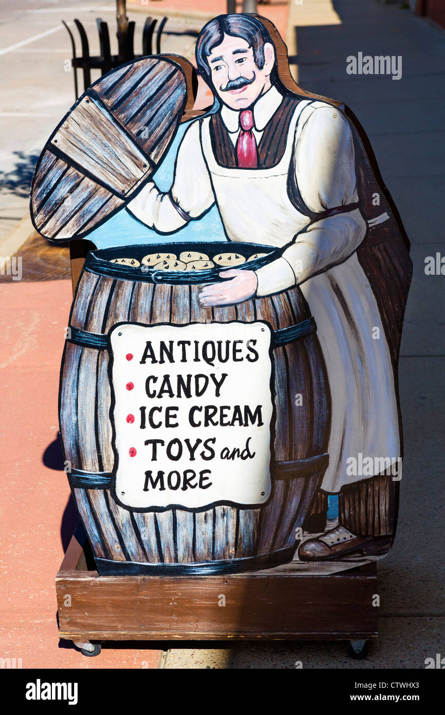 Sign outside a general store on a traditional Main Street in a small US town, Black River Falls, Wisconsin, USA Stock Photo