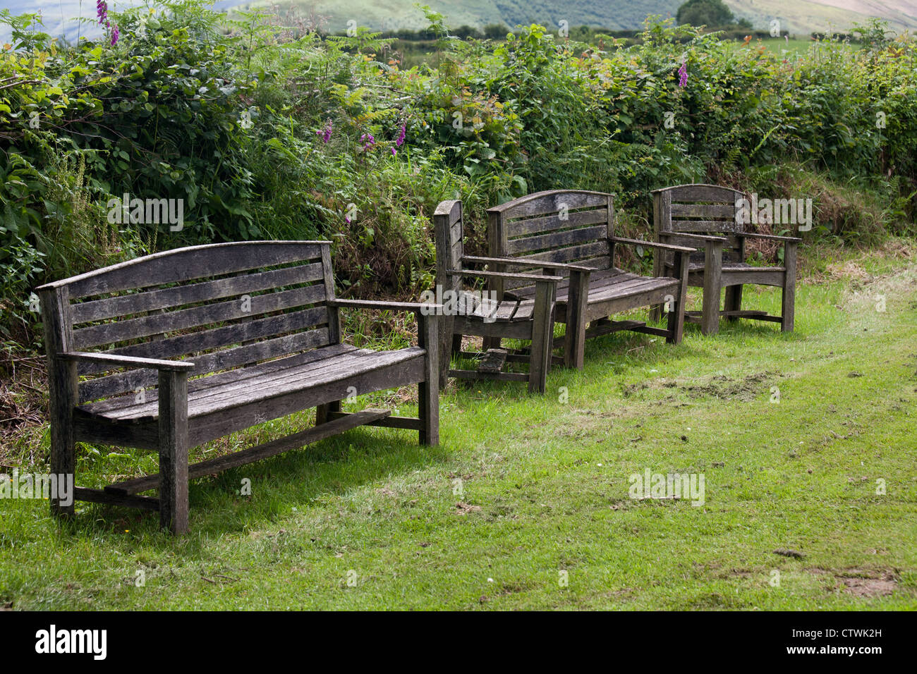 View Of Old Wooden Park Benches Stock Photo 49736249 Alamy