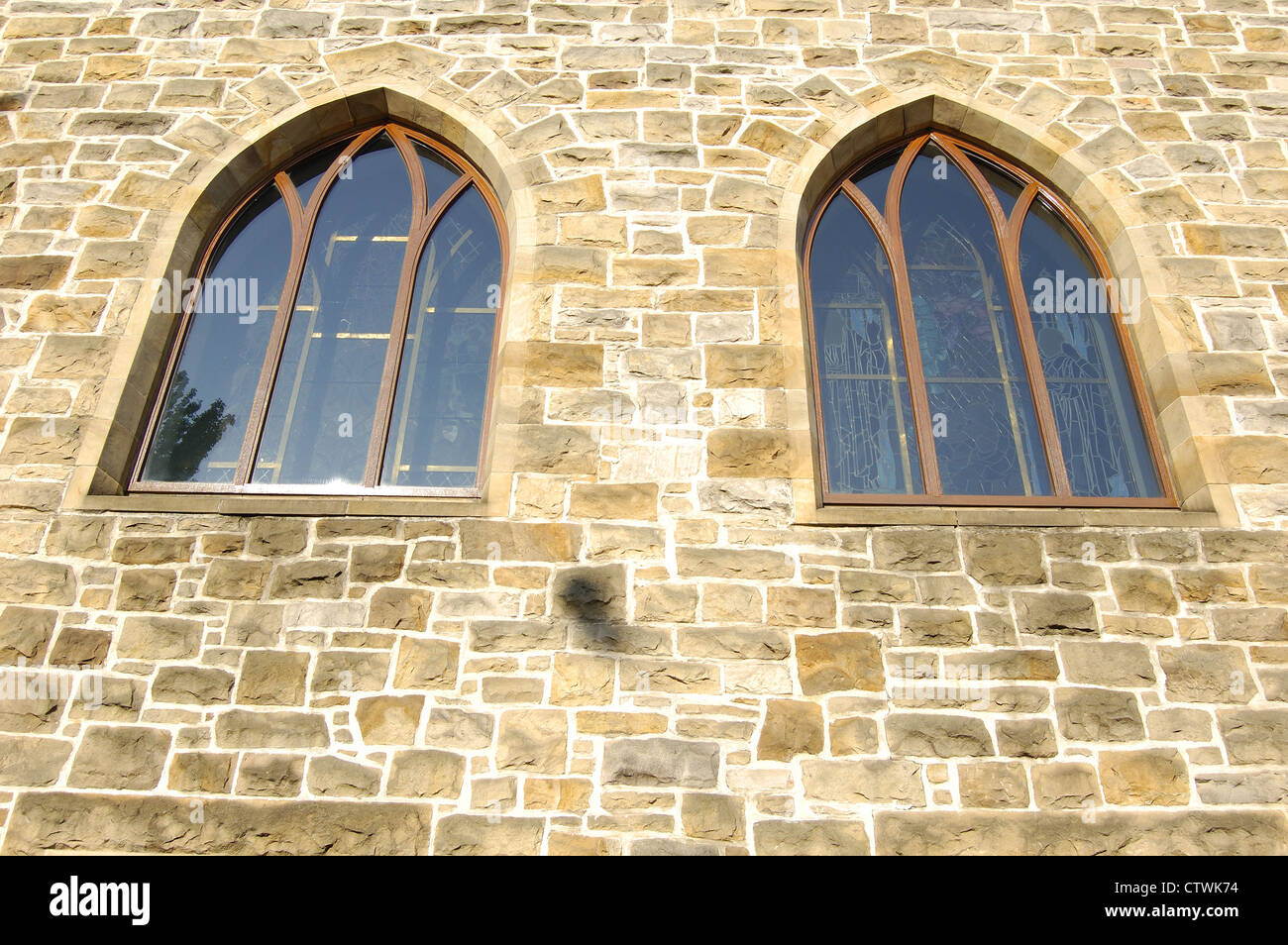 Arch windows on the Saint Mungos Museum of Religious Art in Glasgow, Scotland Stock Photo