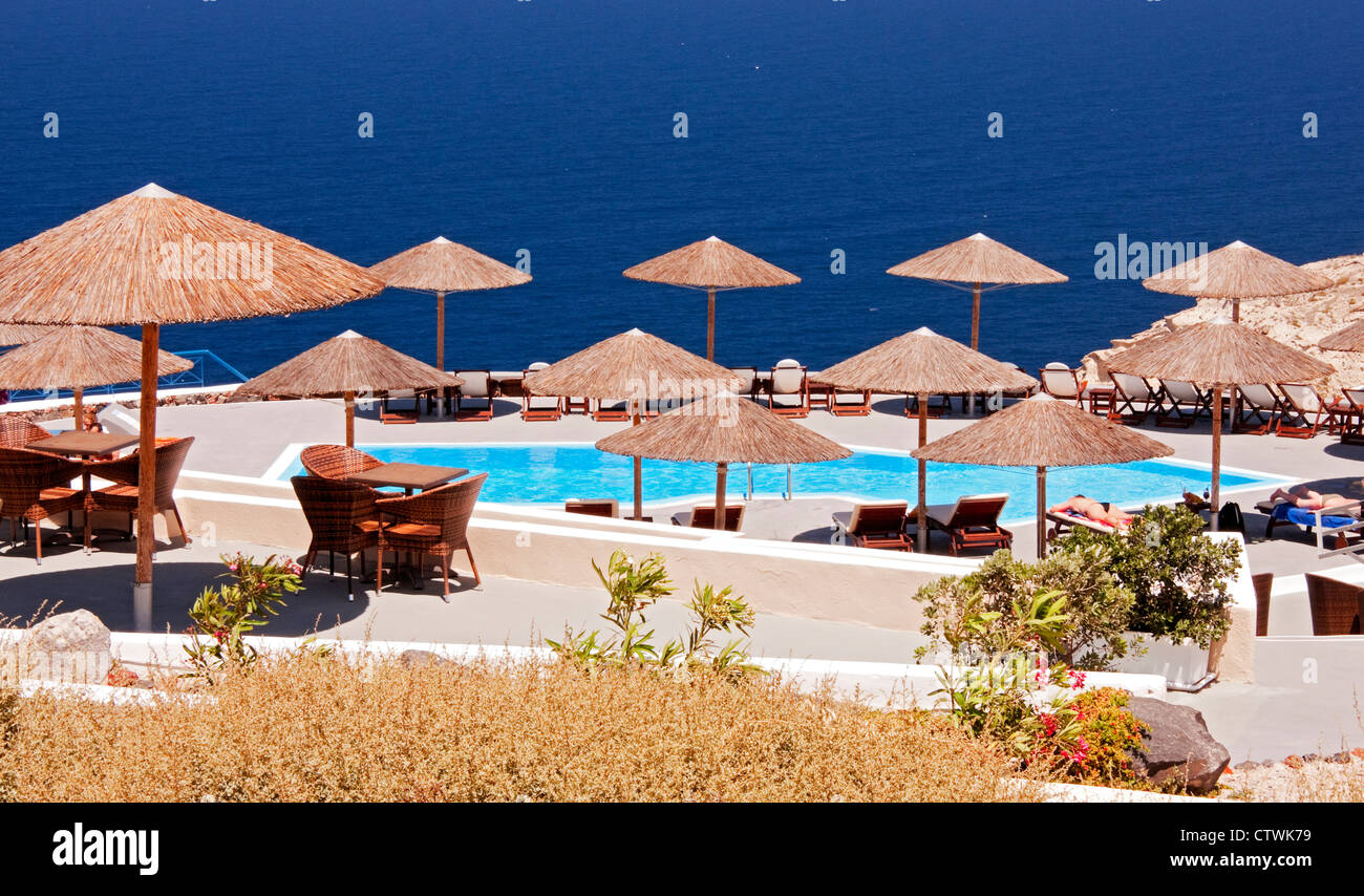 Pool overlooking Aegean Sea, Oia, Santorini, Greece Stock Photo - Alamy