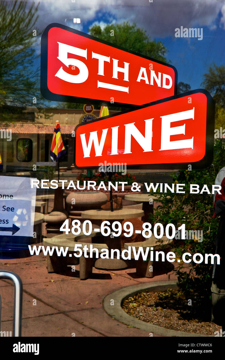 Logo door sign 5th and Wine Restaurant & Wine Bar downtown Old Town Scottsdale AZ Arts district