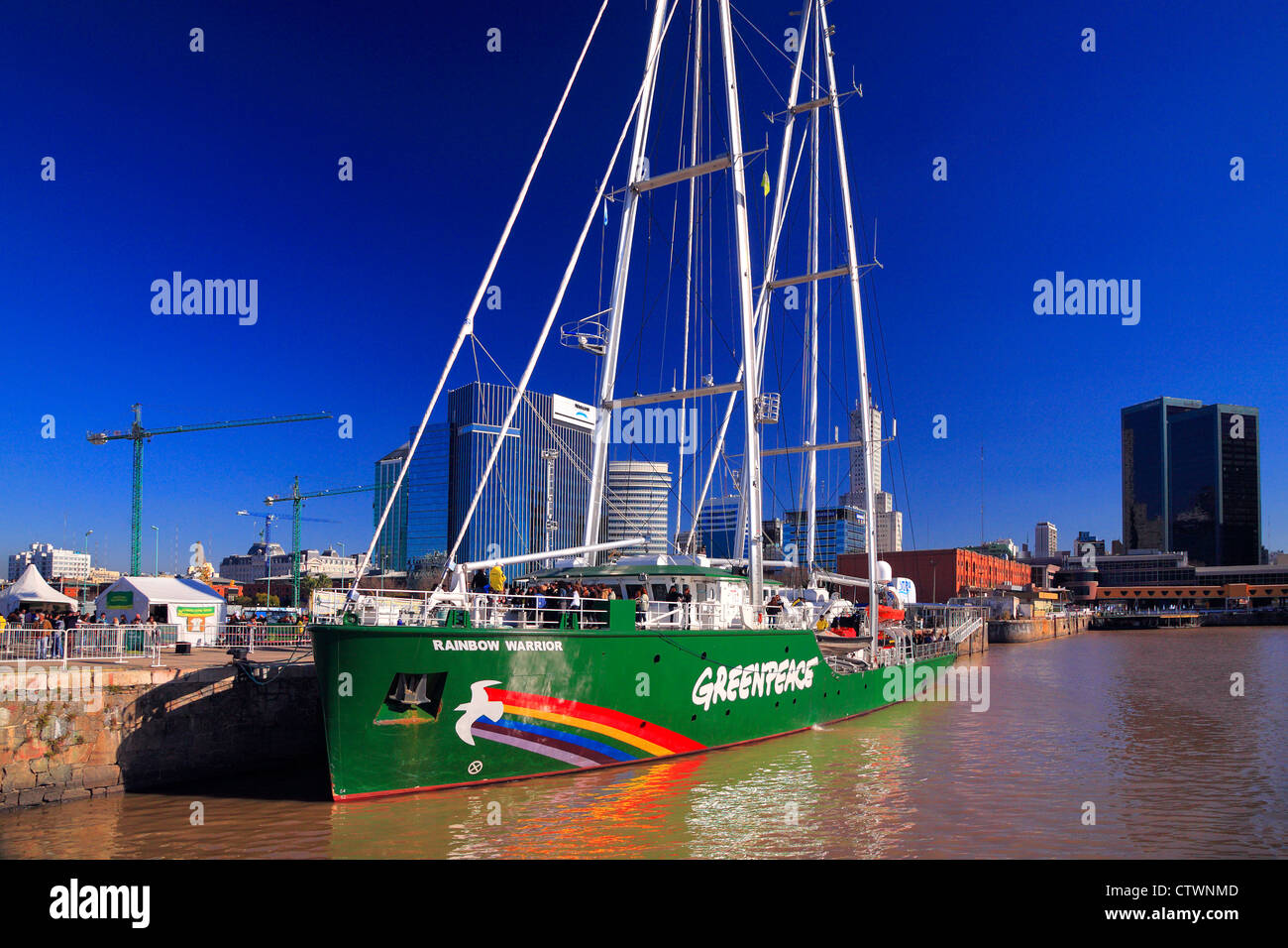 Greenpeace ship 'Rainbow Warrior III' in Puerto Madero,  Buenos Aires, celebrating 25 years of greenpeace in Argentina Stock Photo