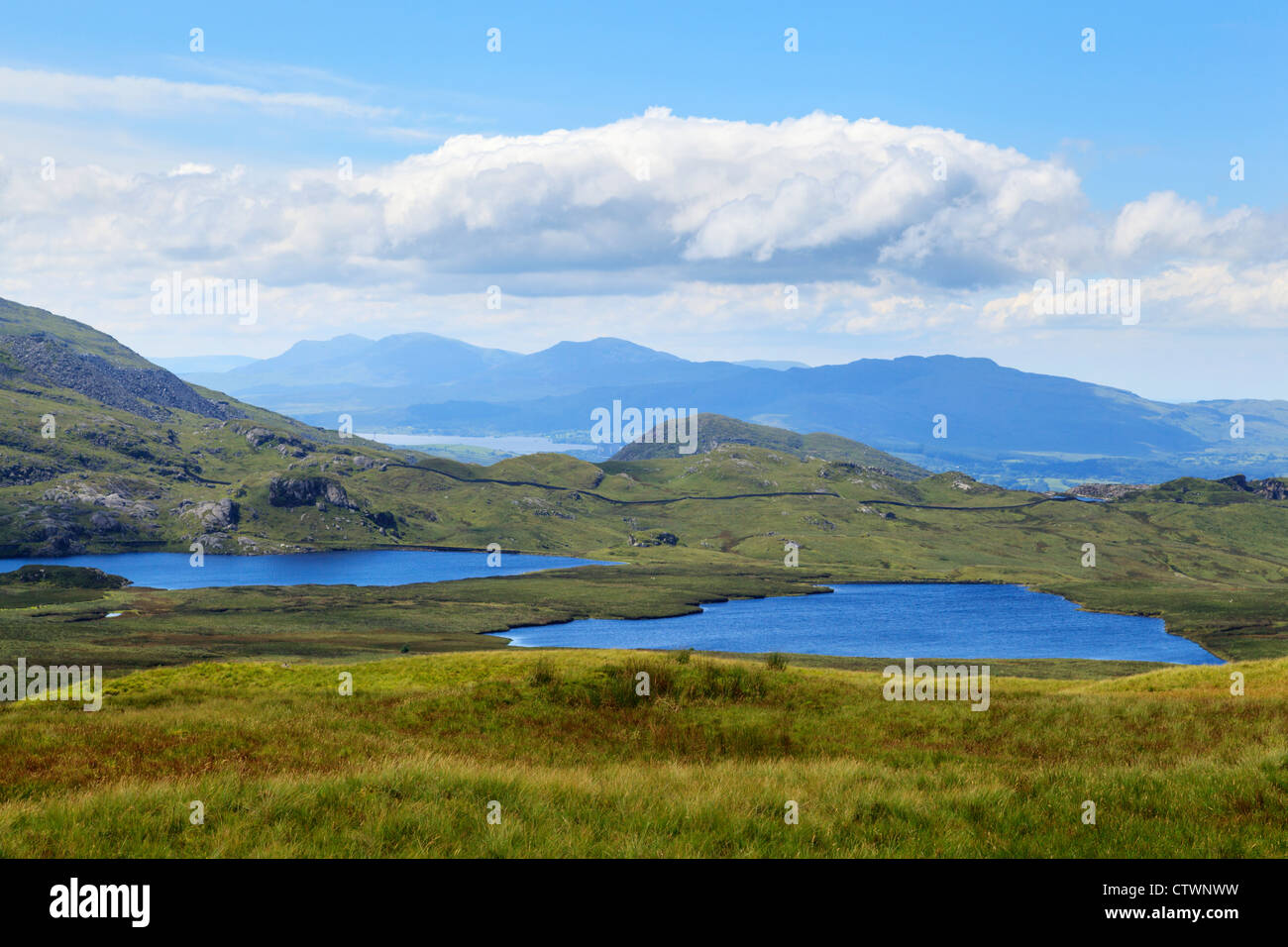 Llyn Newydd Reservoir and Bowydd reservoirs above Blaenau Ffestiniog