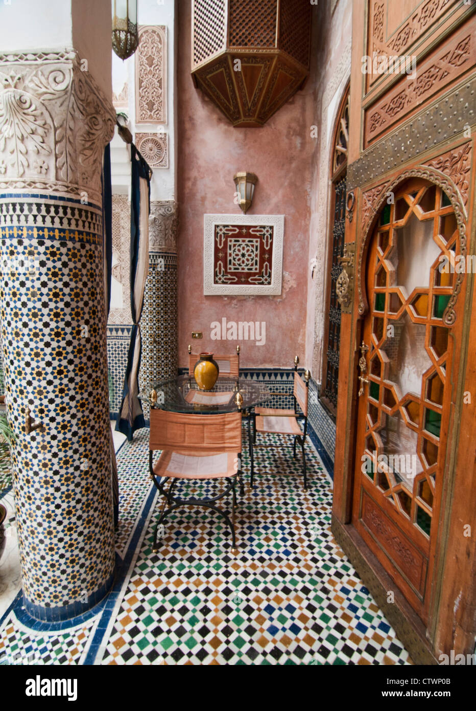 interior of the beautiful Kassr Anoujoum in the ancient medina of Fes, Morocco Stock Photo