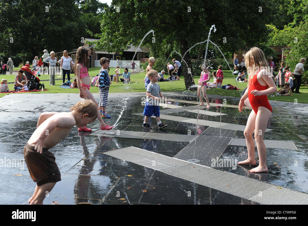 Newby hall water fountain playground, North yorkshire , Uk Stock Photo