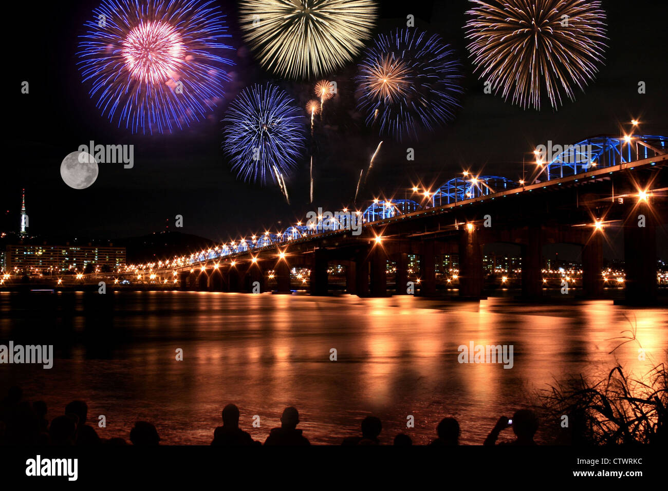 Fireworks at Han River Stock Photo