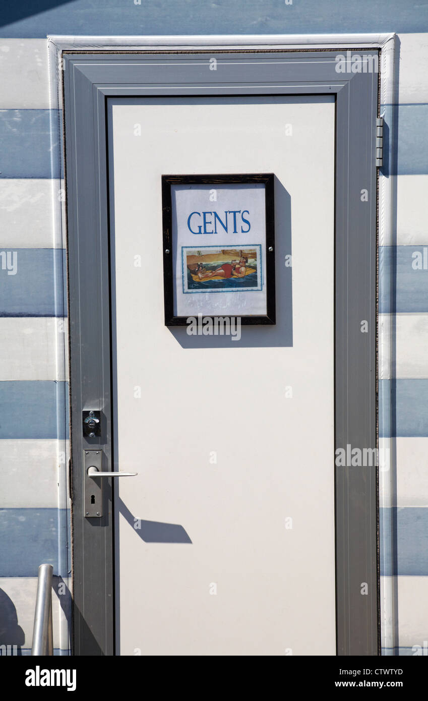 Gents portable outside toilet at Weymouth seafront, Dorset UK Stock Photo