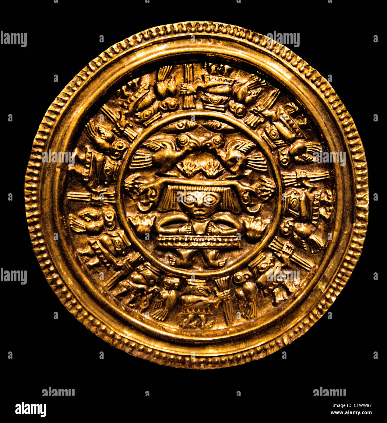 Earflare Frontal 12th–15th century Peru Chimú  Gold  Diam. 4 1/8 in. (10.48 cm) Stock Photo