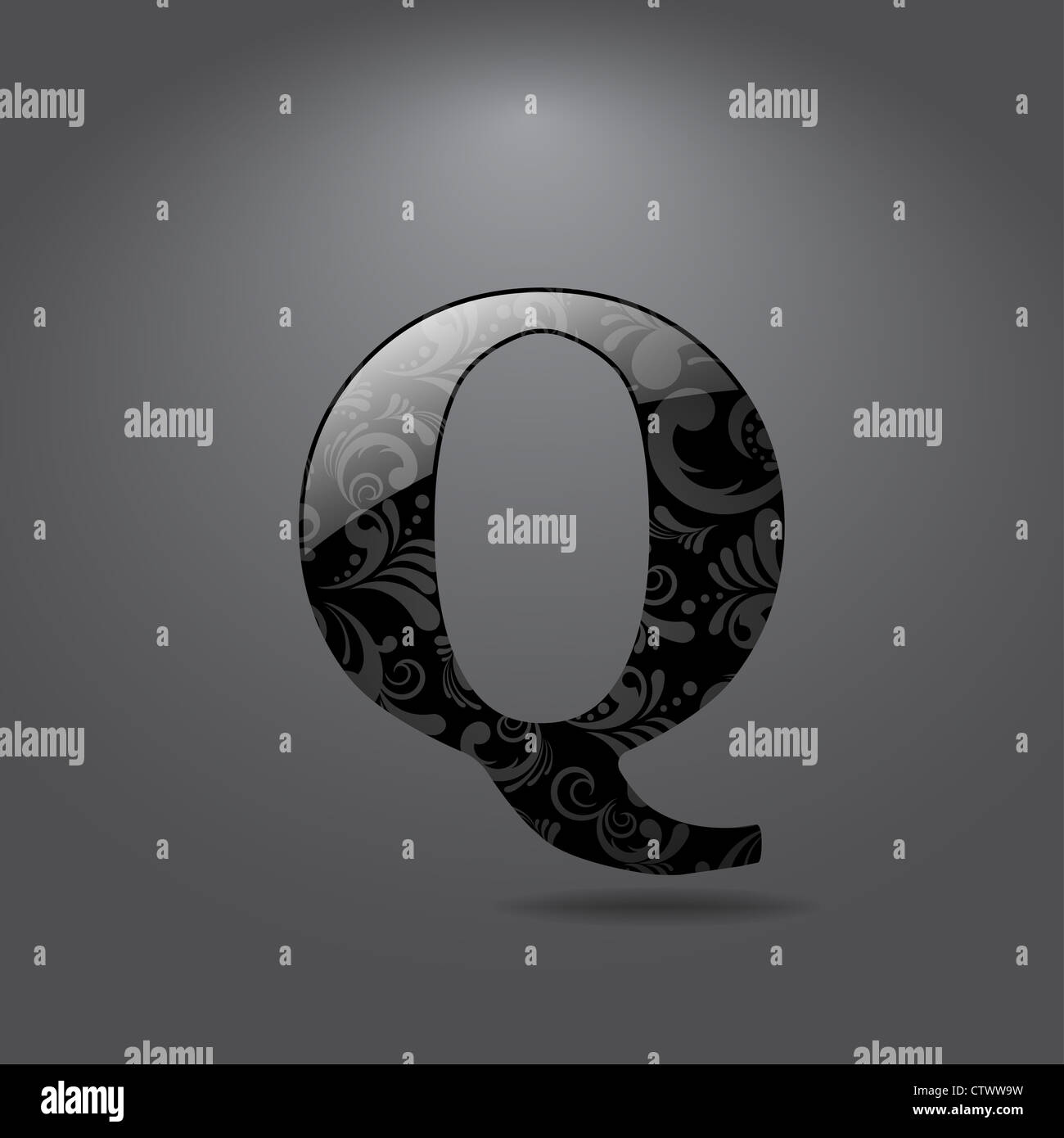 Glossy letter Q isolated on gray background Stock Photo