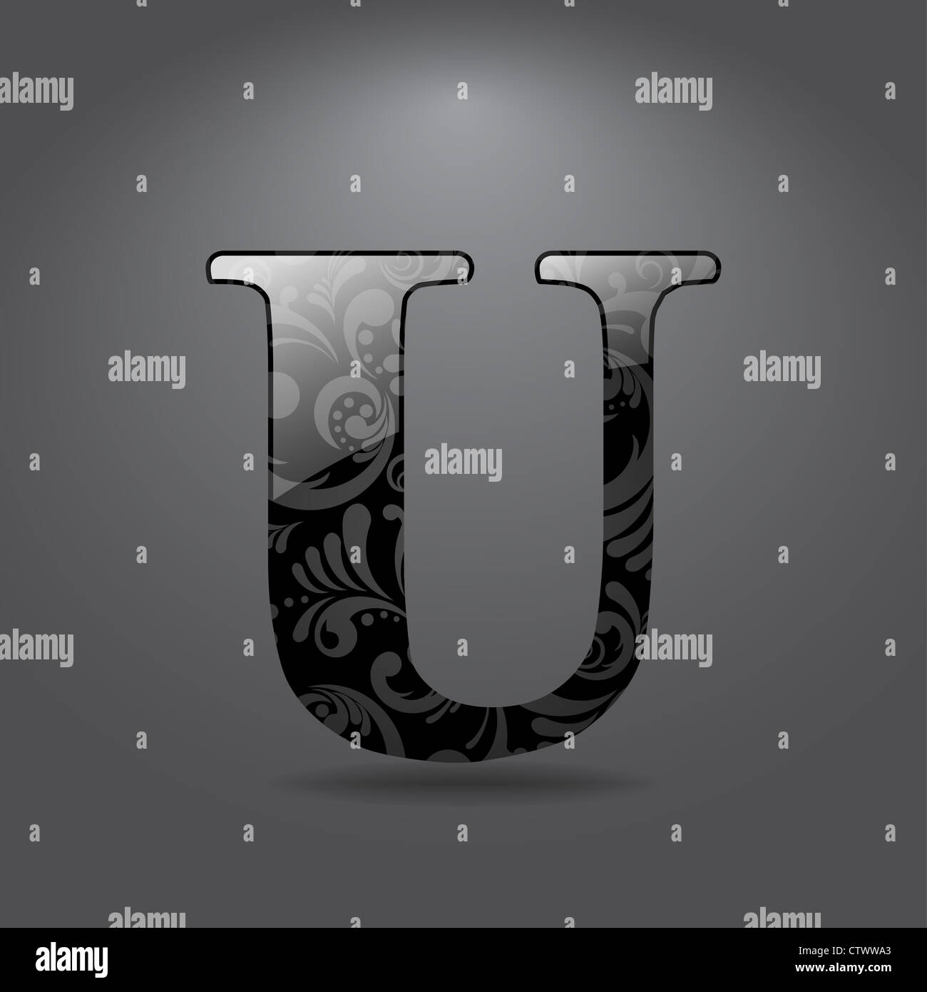 Glossy letter U isolated on gray background Stock Photo