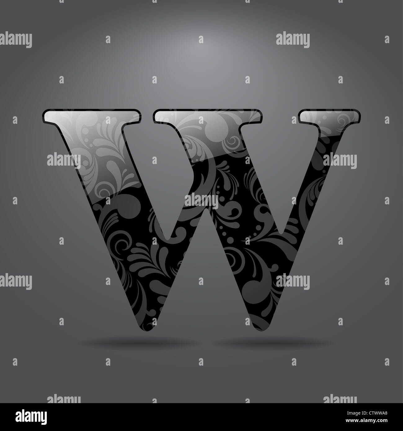 Glossy letter W isolated on gray background Stock Photo