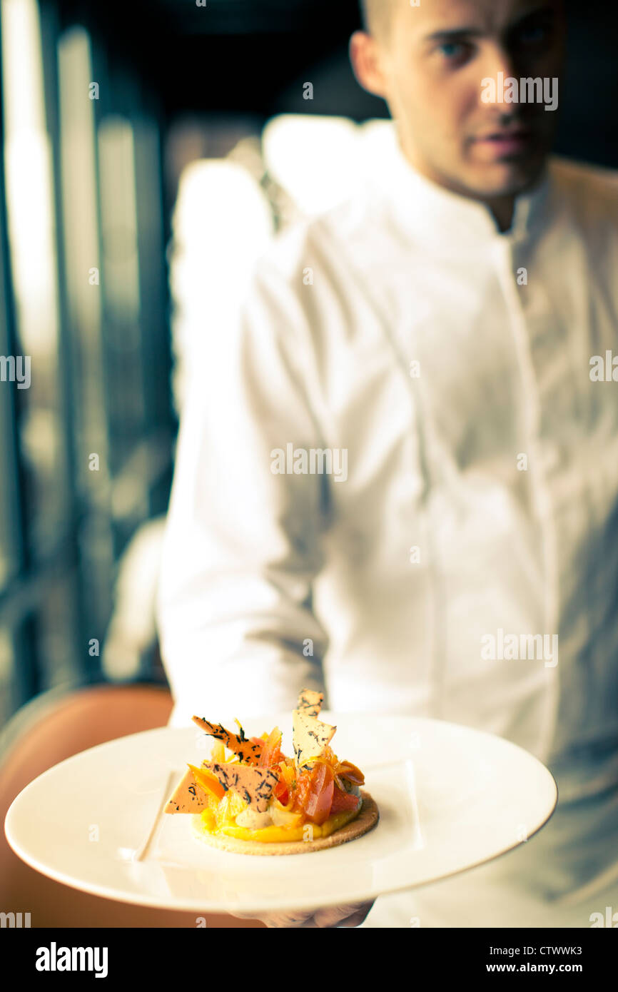 Le Jules Verne restaurant Eiffel tower Paris France Stock Photo