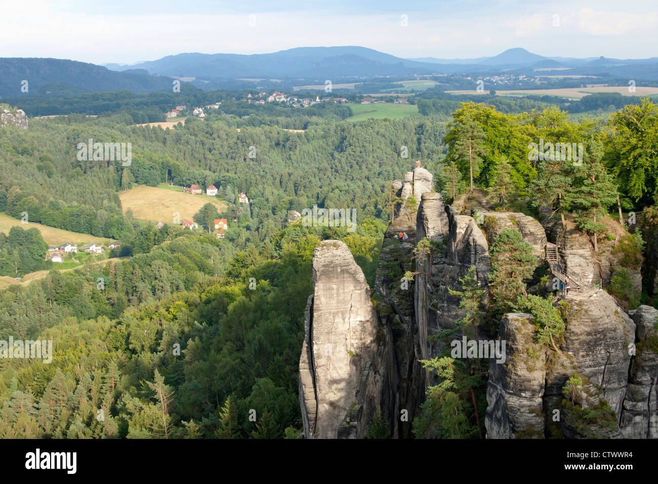 Felsenwaechter (rock guards) near Rathen, Saxon Switzerland, Saxony, Germany Stock Photo