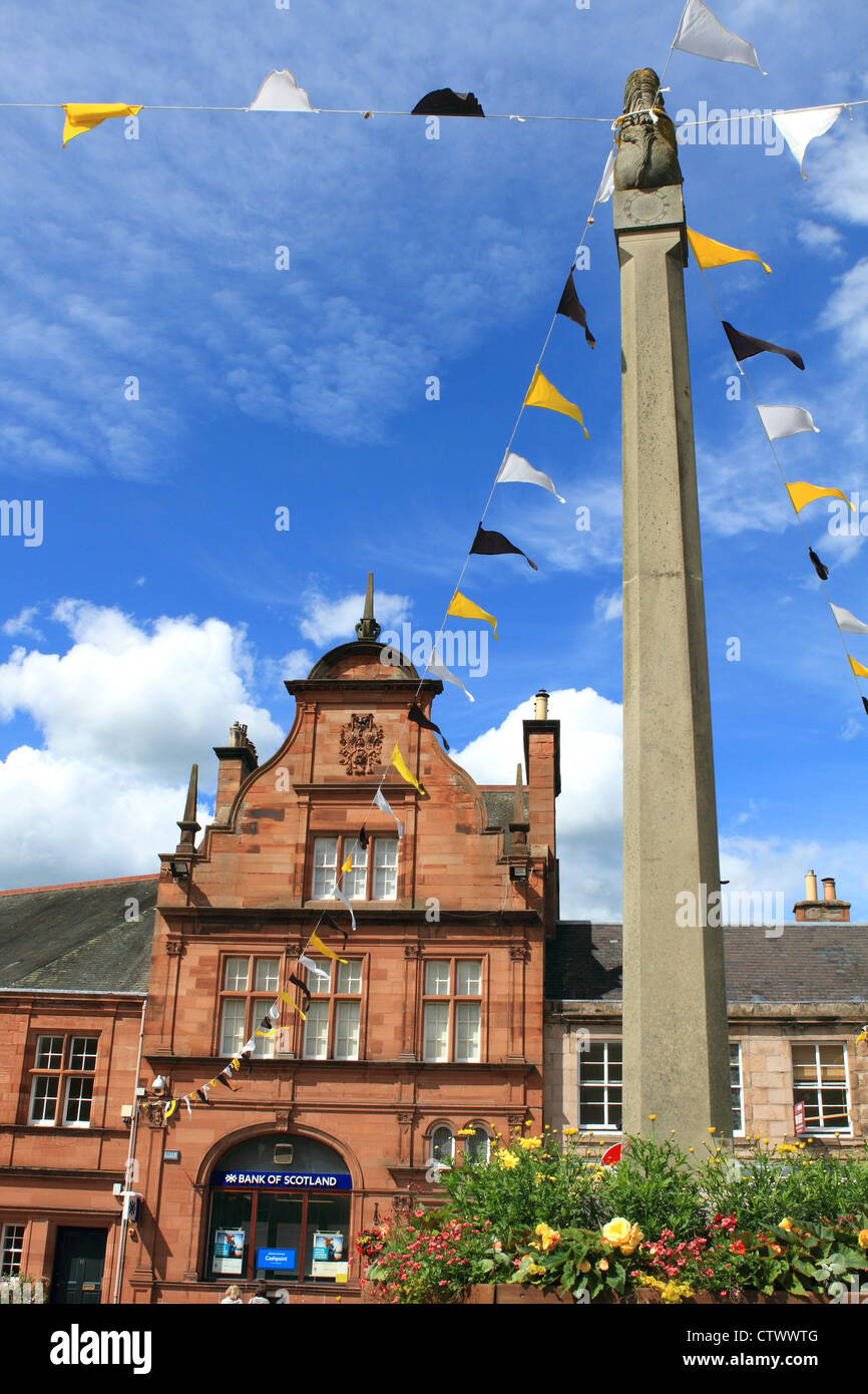 Scottish Borders town of Melrose on a sunny summer day - Market Square Stock Photo