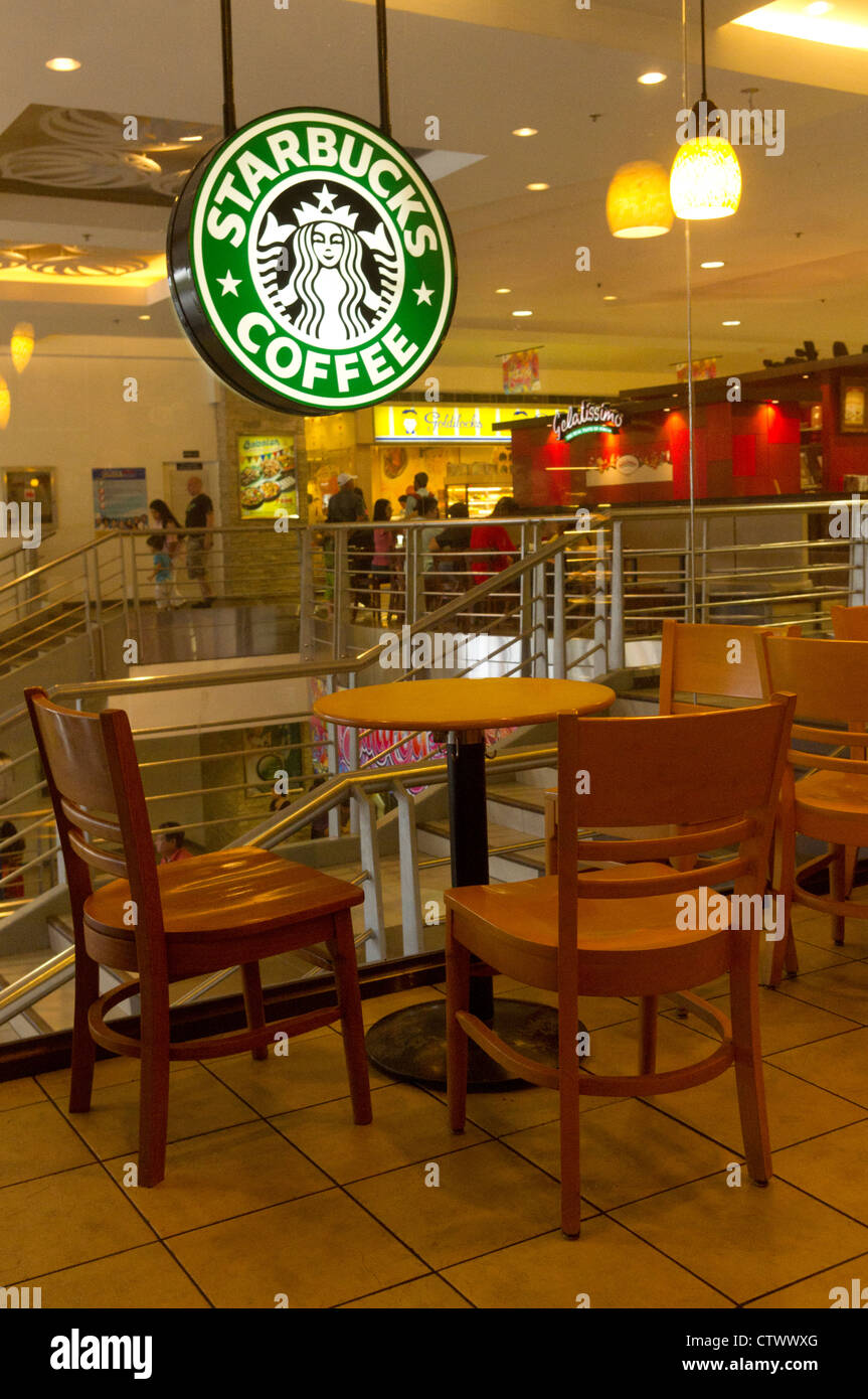 Starbucks coffee sign, a successful coffee franchise. Photo is taken at Cebu, Philippines. Stock Photo