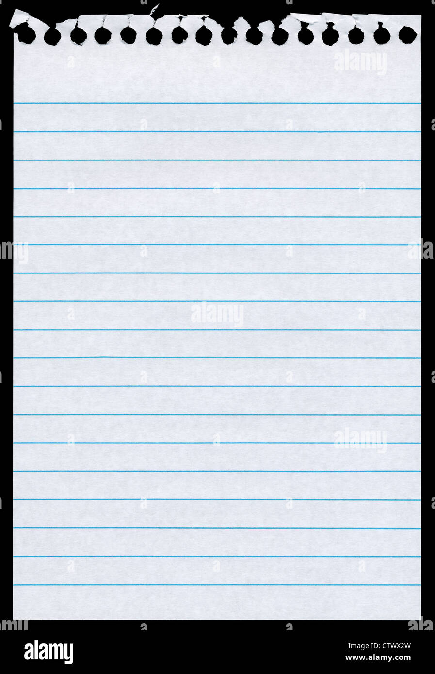 White lined blank torn notepaper page isolated black background Stock Photo  - Alamy