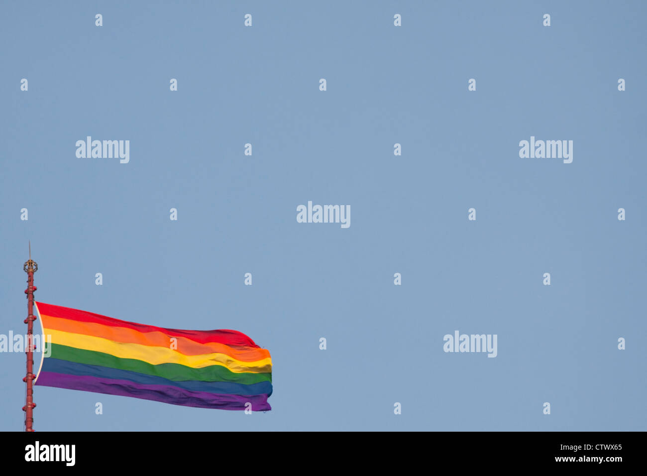 Gay Pride Flag on top of Blackpool Tower Stock Photo