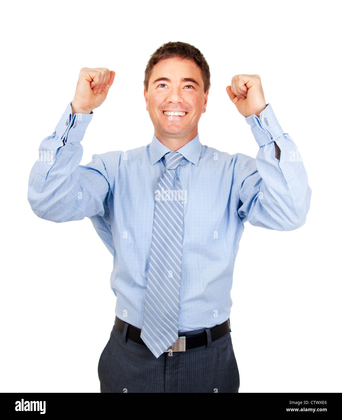 Business man giving a cheer for making the deal Stock Photo