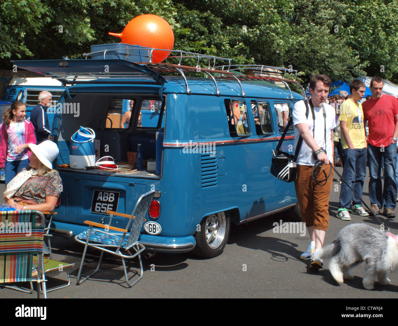 Crowds of people gathering at a vintage Volkswagen classic car and van festival in Northern England. Stock Photo